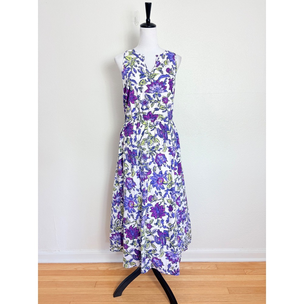 J. Jill White & Purple Floral Sleeveless A-Line Maxi Dress Size Medium Cottage